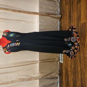 Reborn Black Maxi Dress with Colorful Floral Accents